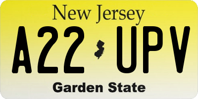 NJ license plate A22UPV