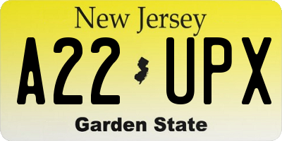 NJ license plate A22UPX
