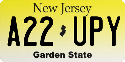NJ license plate A22UPY