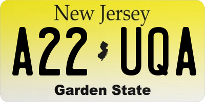 NJ license plate A22UQA