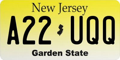NJ license plate A22UQQ