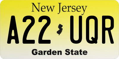 NJ license plate A22UQR