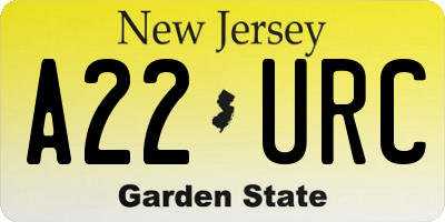 NJ license plate A22URC