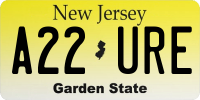 NJ license plate A22URE