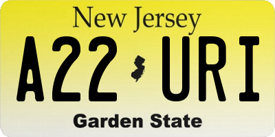 NJ license plate A22URI