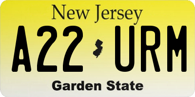 NJ license plate A22URM