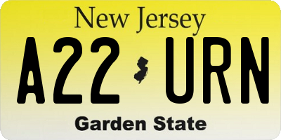NJ license plate A22URN