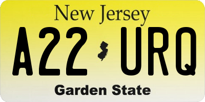 NJ license plate A22URQ