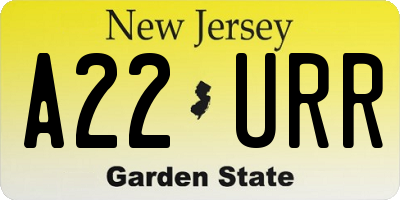NJ license plate A22URR