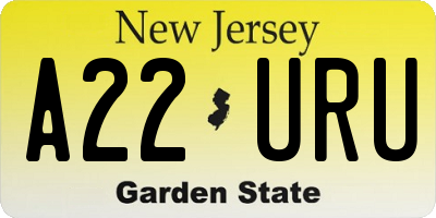 NJ license plate A22URU