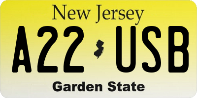NJ license plate A22USB