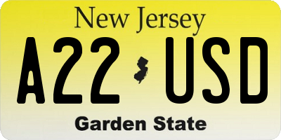 NJ license plate A22USD