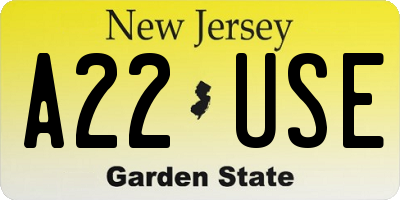 NJ license plate A22USE
