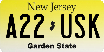 NJ license plate A22USK