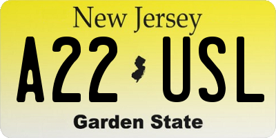 NJ license plate A22USL
