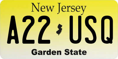 NJ license plate A22USQ