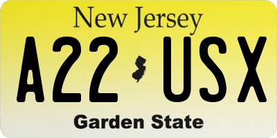 NJ license plate A22USX