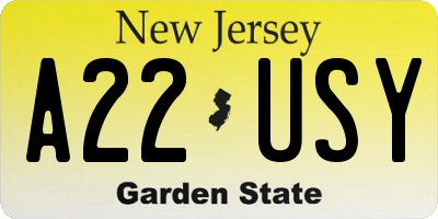 NJ license plate A22USY