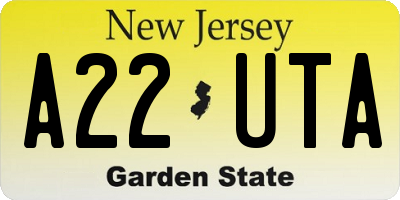 NJ license plate A22UTA