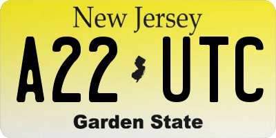 NJ license plate A22UTC