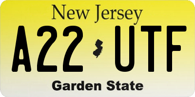 NJ license plate A22UTF