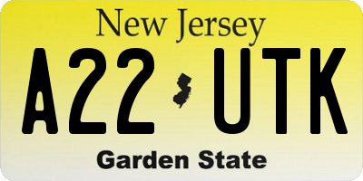 NJ license plate A22UTK
