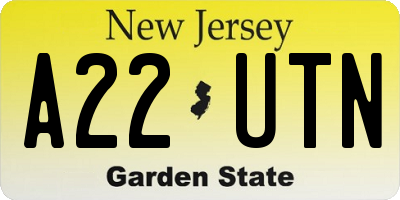 NJ license plate A22UTN
