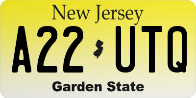 NJ license plate A22UTQ
