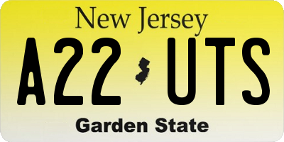 NJ license plate A22UTS