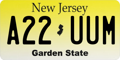 NJ license plate A22UUM