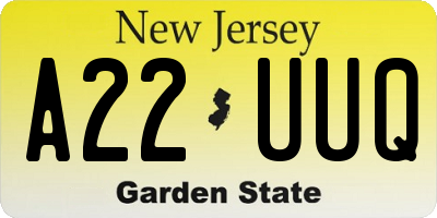 NJ license plate A22UUQ