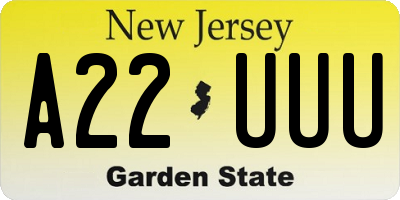 NJ license plate A22UUU
