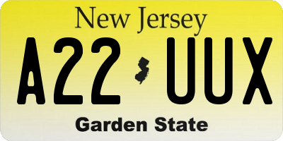 NJ license plate A22UUX