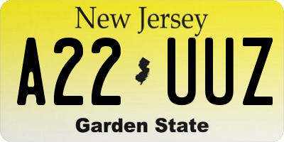 NJ license plate A22UUZ