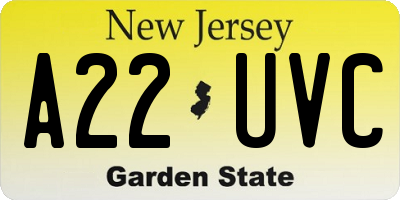NJ license plate A22UVC