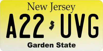 NJ license plate A22UVG