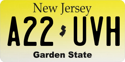 NJ license plate A22UVH