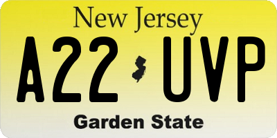 NJ license plate A22UVP