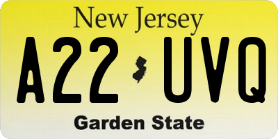 NJ license plate A22UVQ