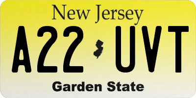 NJ license plate A22UVT