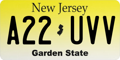 NJ license plate A22UVV