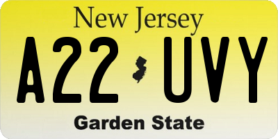 NJ license plate A22UVY