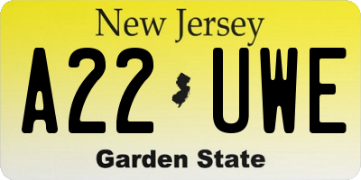 NJ license plate A22UWE
