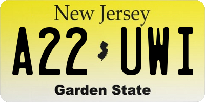NJ license plate A22UWI