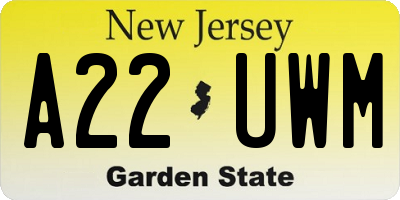 NJ license plate A22UWM