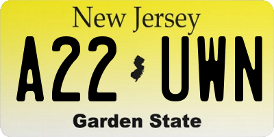 NJ license plate A22UWN