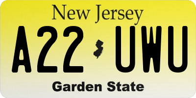 NJ license plate A22UWU