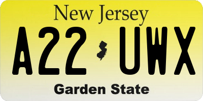 NJ license plate A22UWX