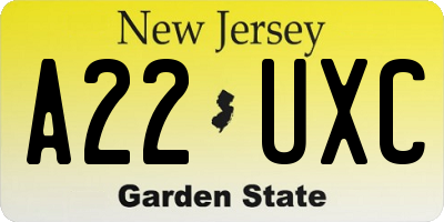 NJ license plate A22UXC
