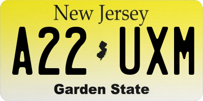 NJ license plate A22UXM
